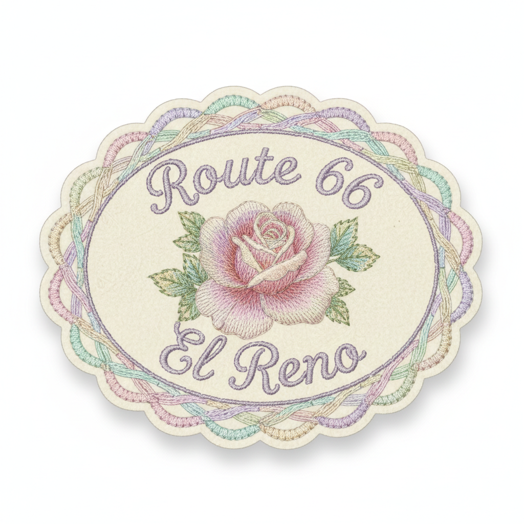 El Reno Route 66 pastel rose badge embroidered patch