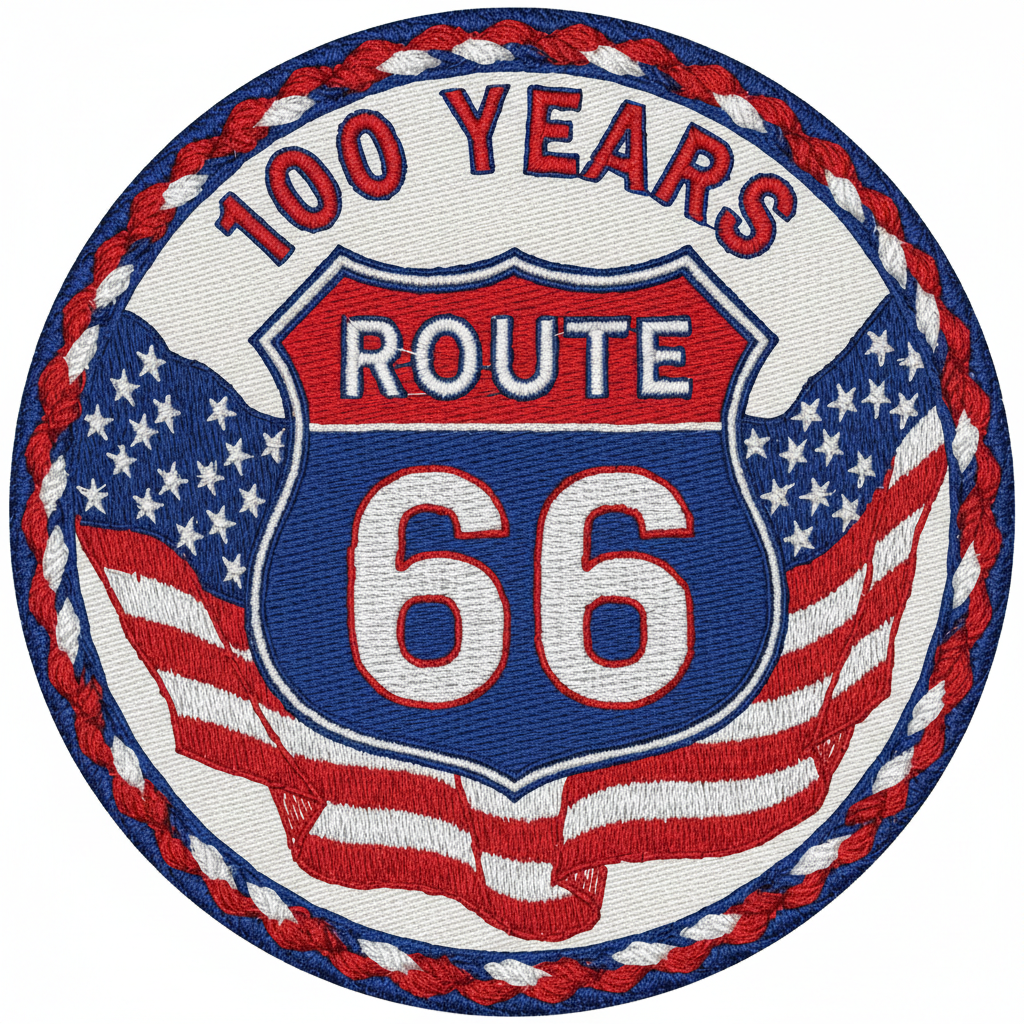 100 Years on Route 66 red white and blue embroidered patch