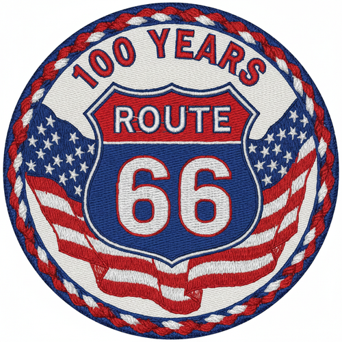 100 Years on Route 66 red white and blue embroidered patch
