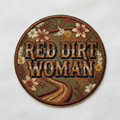 Embroidered iron-on patch saying Red Dirt Woman in rustic western lettering with earthy browns and greens