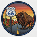Route 66 sign with buffalo embroidered patch design